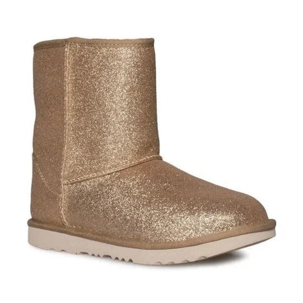 Kids Size 6 - UGG Kids Classic Short II Glitter Gold Youth Winter Boots  NEW